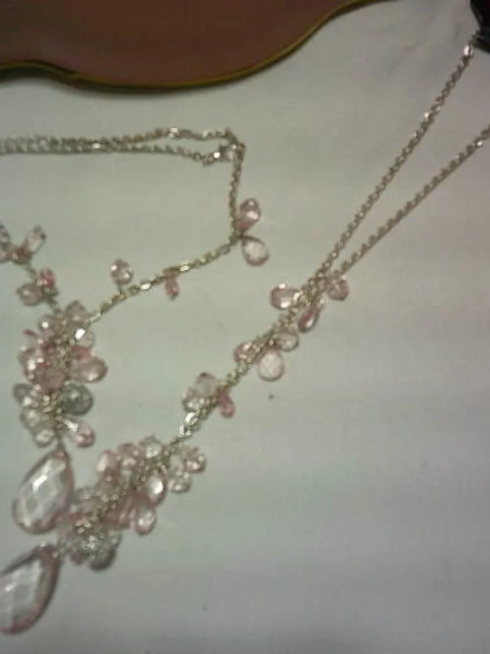 NEW PALE PINK FASHION NOVA TEARDROP DANGLE NECKLACE SILVER ADJUSTABLE CHAIN JEWE